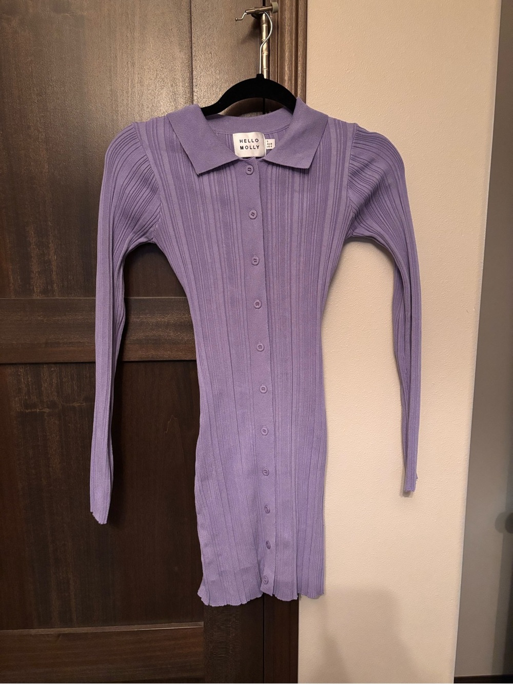 Hello Molly Lavender Ribbed Button-Front Mini Dress